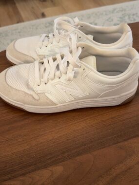 New Balance White and Off-White Low-Top Sneakers